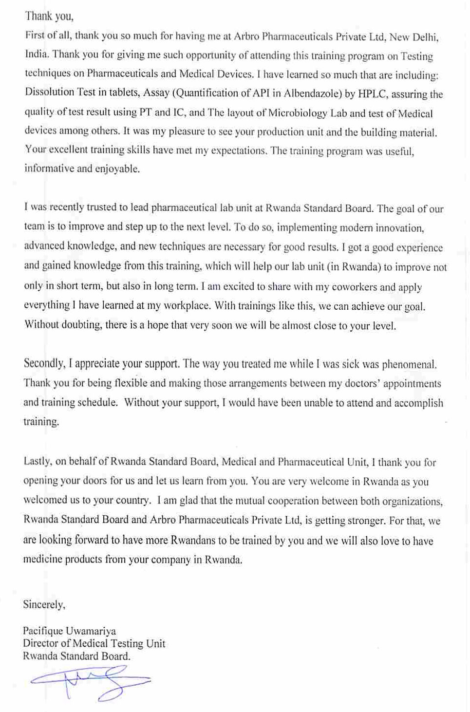 Training Testimonial on training program specially organized for trainee from Rwanda Standards Board , Rwanda 4 培训Testimonial on training program specially organized for trainee from Rwanda Standards Board , Rwanda